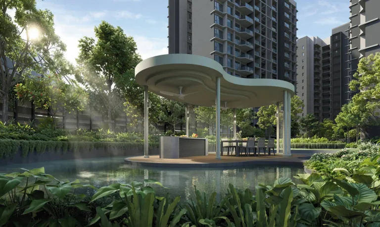 tengah garden residences pond with bbq pavilion